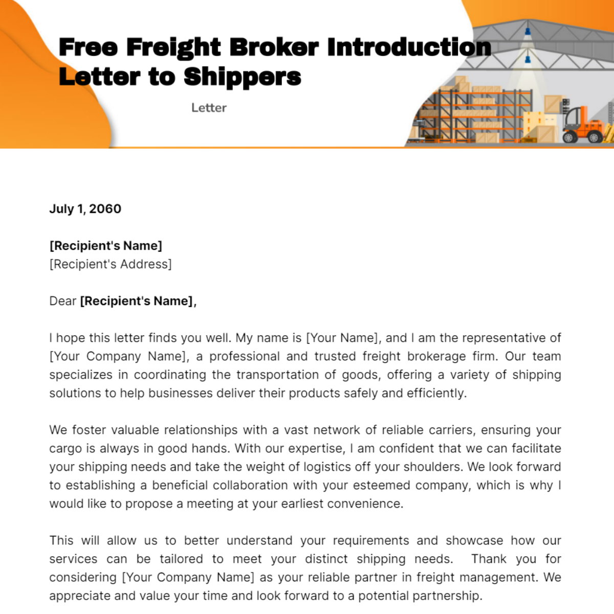 Freight Broker Introduction Letter to Shippers Template