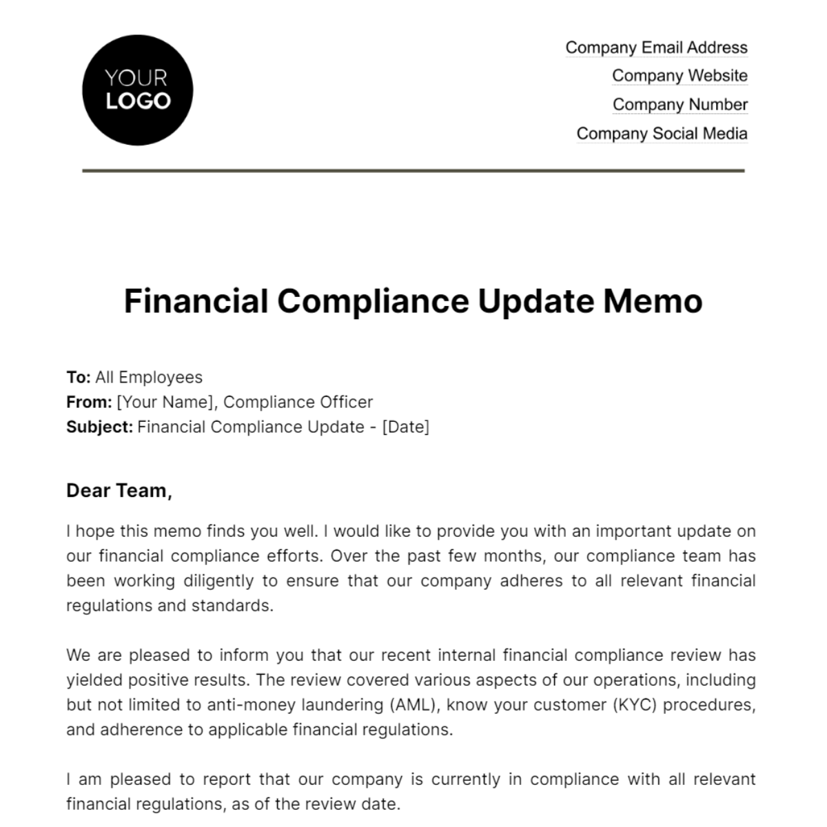 Financial Compliance Update Memo Template