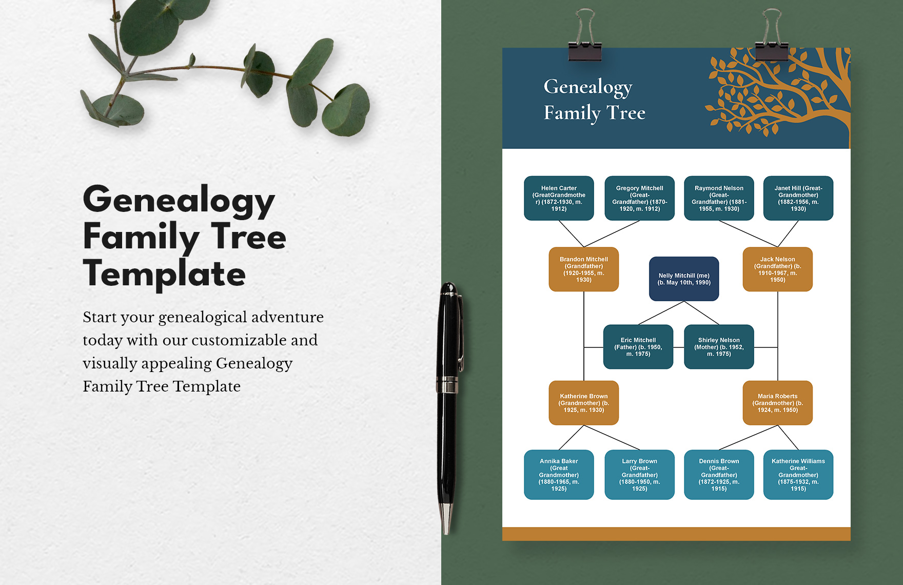 Genealogy Family Tree Template in Excel, Pages, Apple Numbers, Word ...