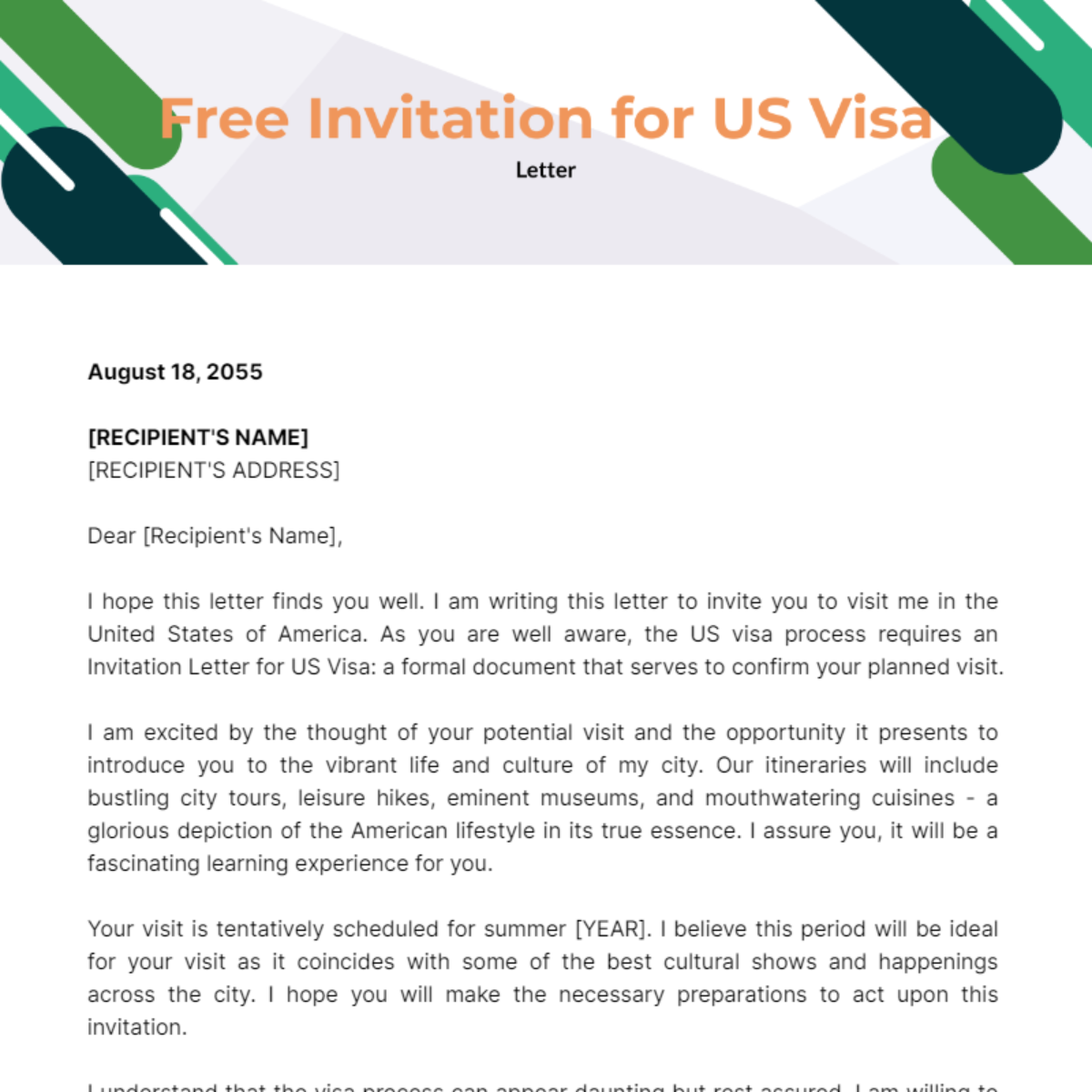 Invitation Letter for US Visa Template