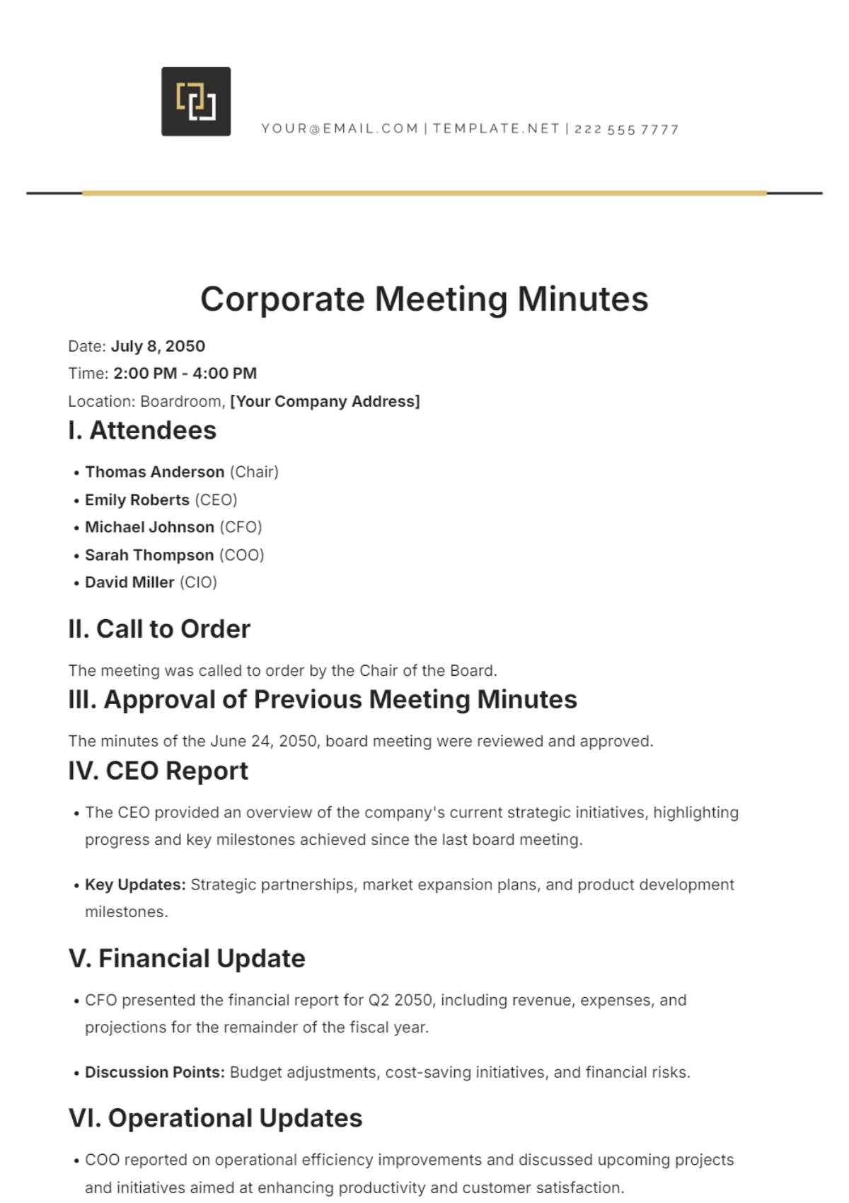 Corporate Meeting Minutes Template - Edit Online & Download