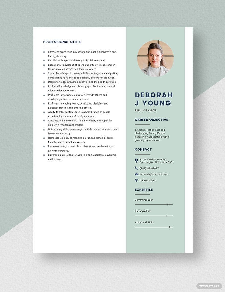 Family Pastor Resume in Word, Apple Pages