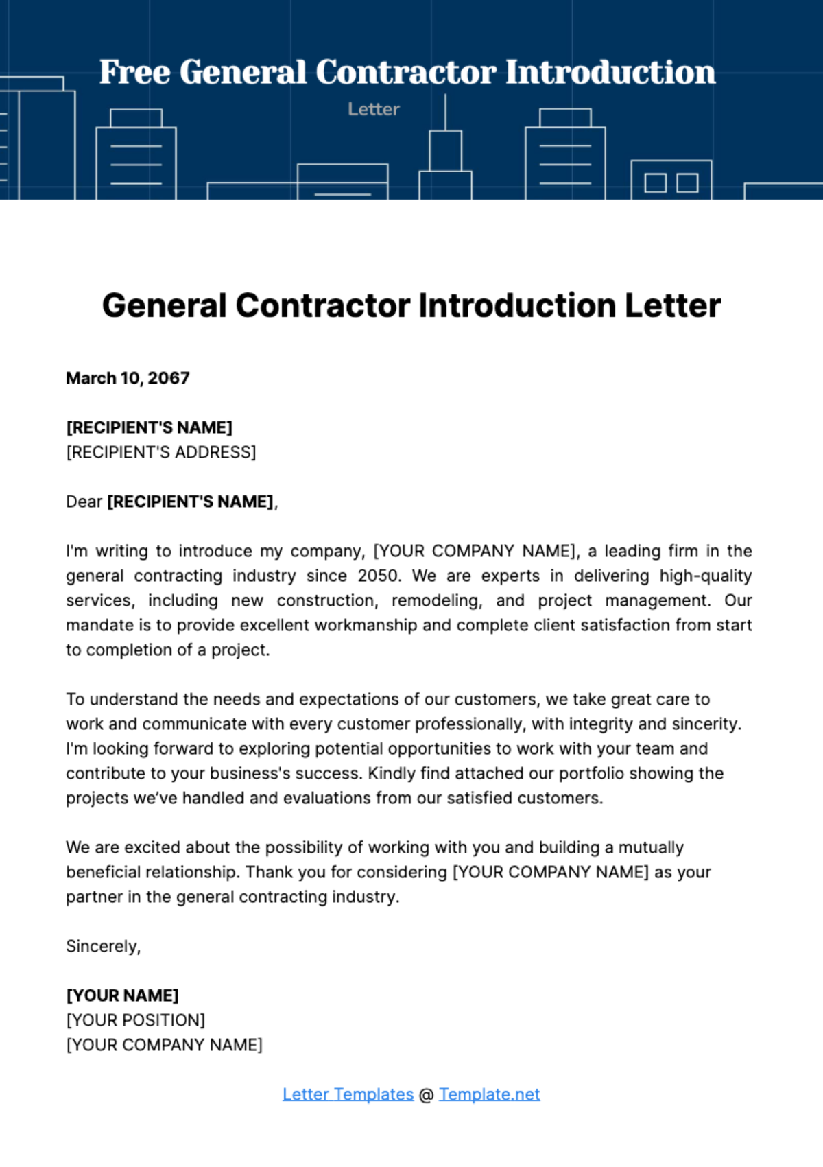 Free General Contractor Introduction Letter Template