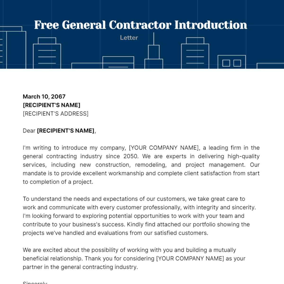 General Contractor Introduction Letter Template