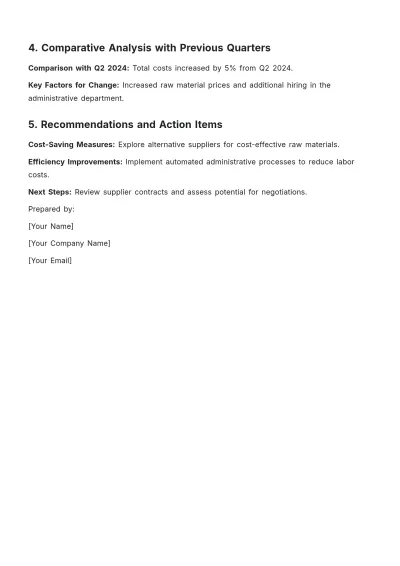 Free Quarterly Financial Cost Report Template to Edit Online