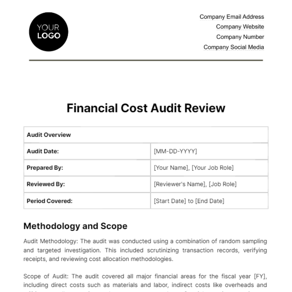Financial Cost Audit Review Template