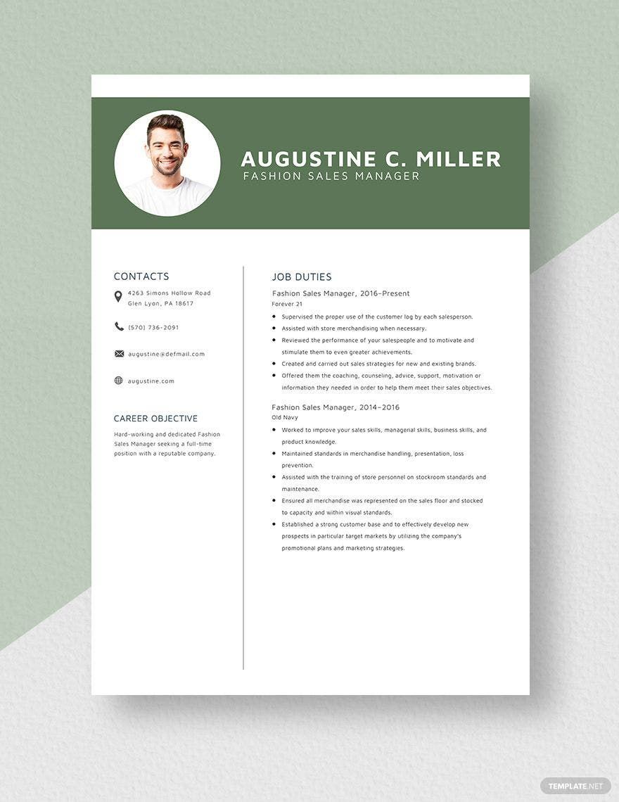 Fashion Sales Manager Resume