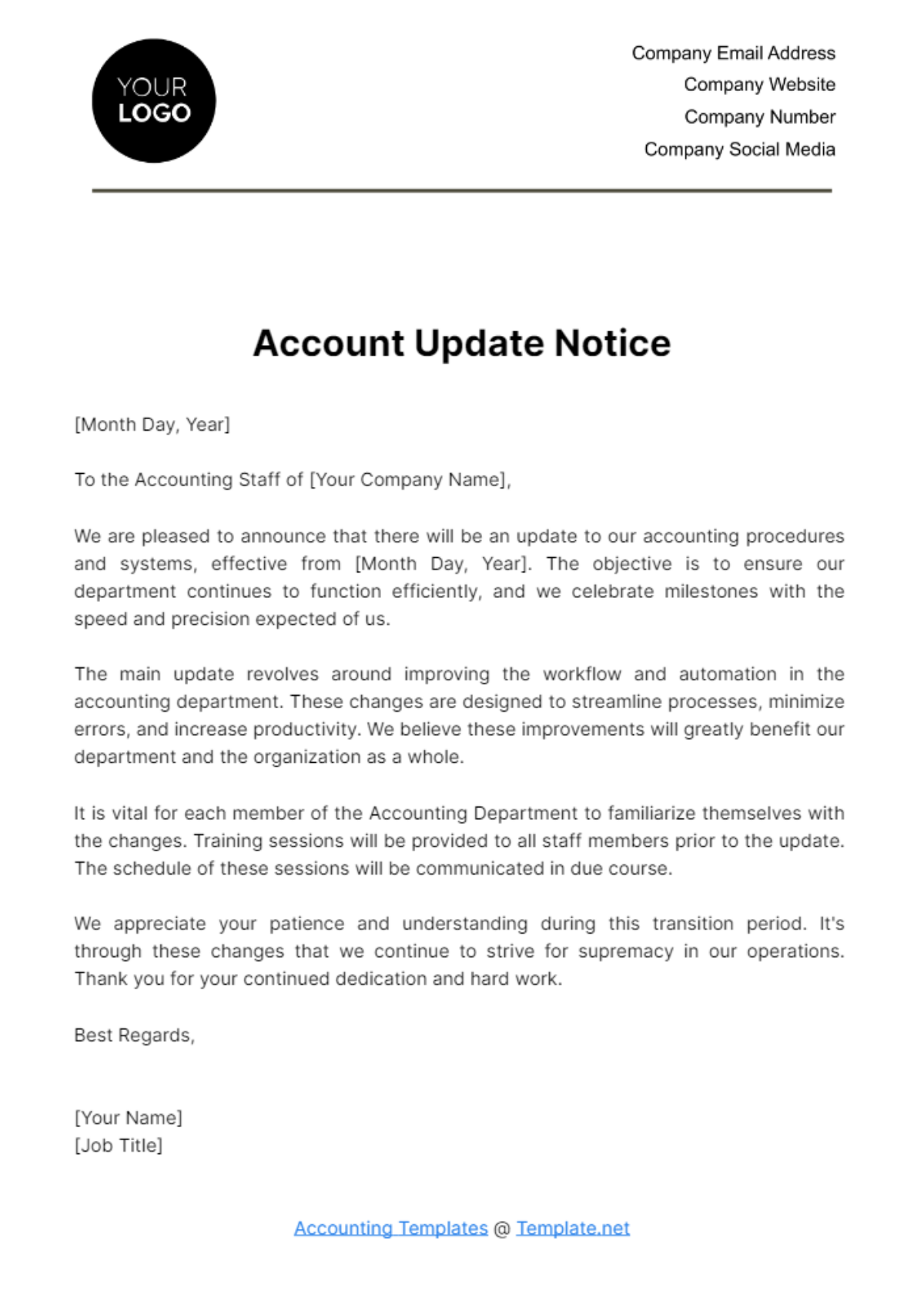 Account Update Notice Template