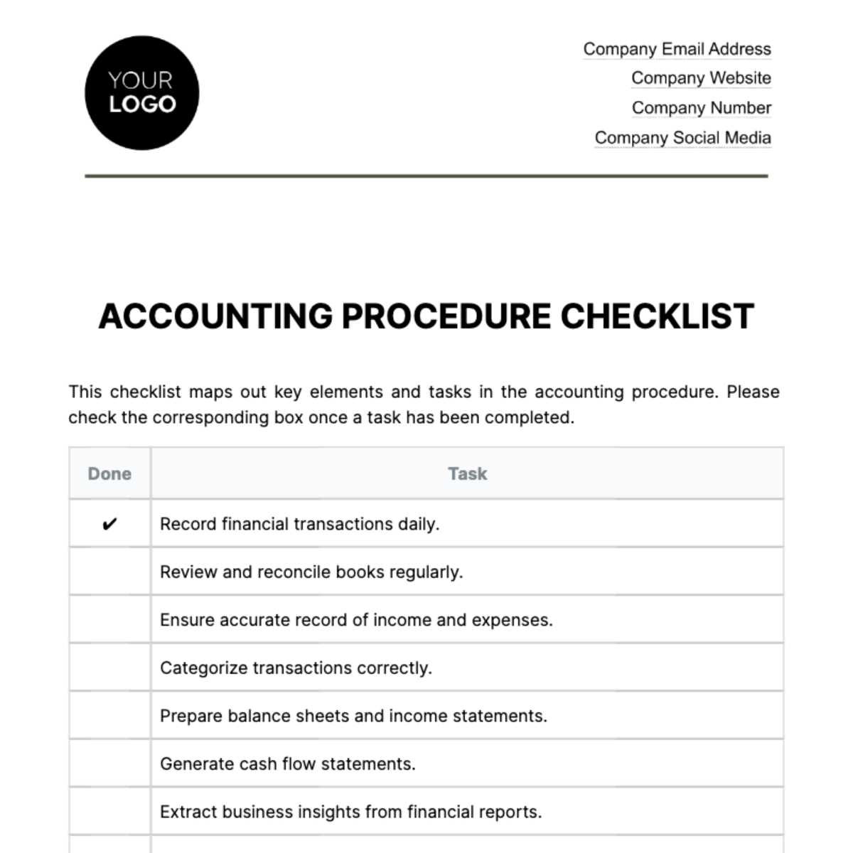 Accounting Procedure Checklist Template Edit Online Download