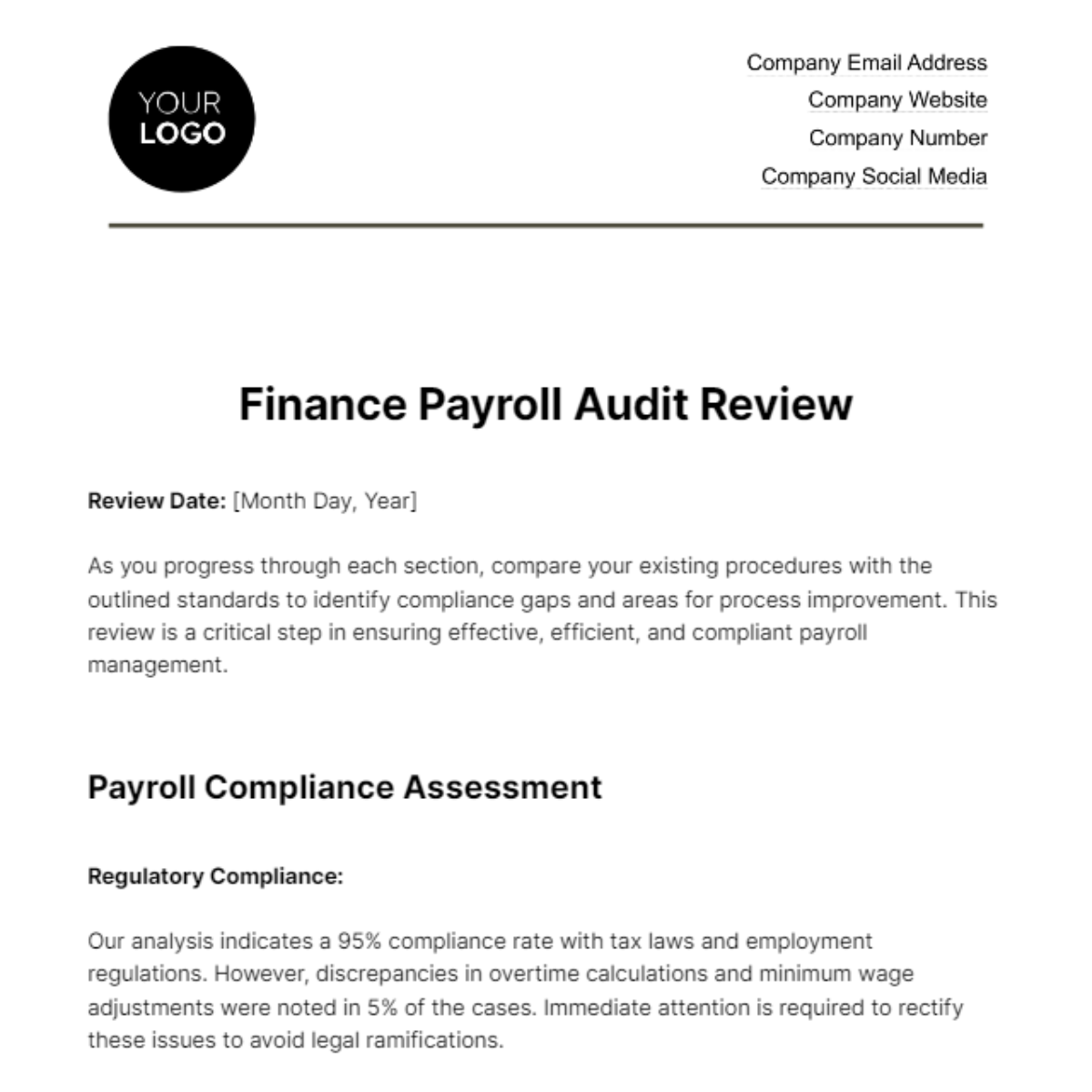 Finance Payroll Audit Review Template