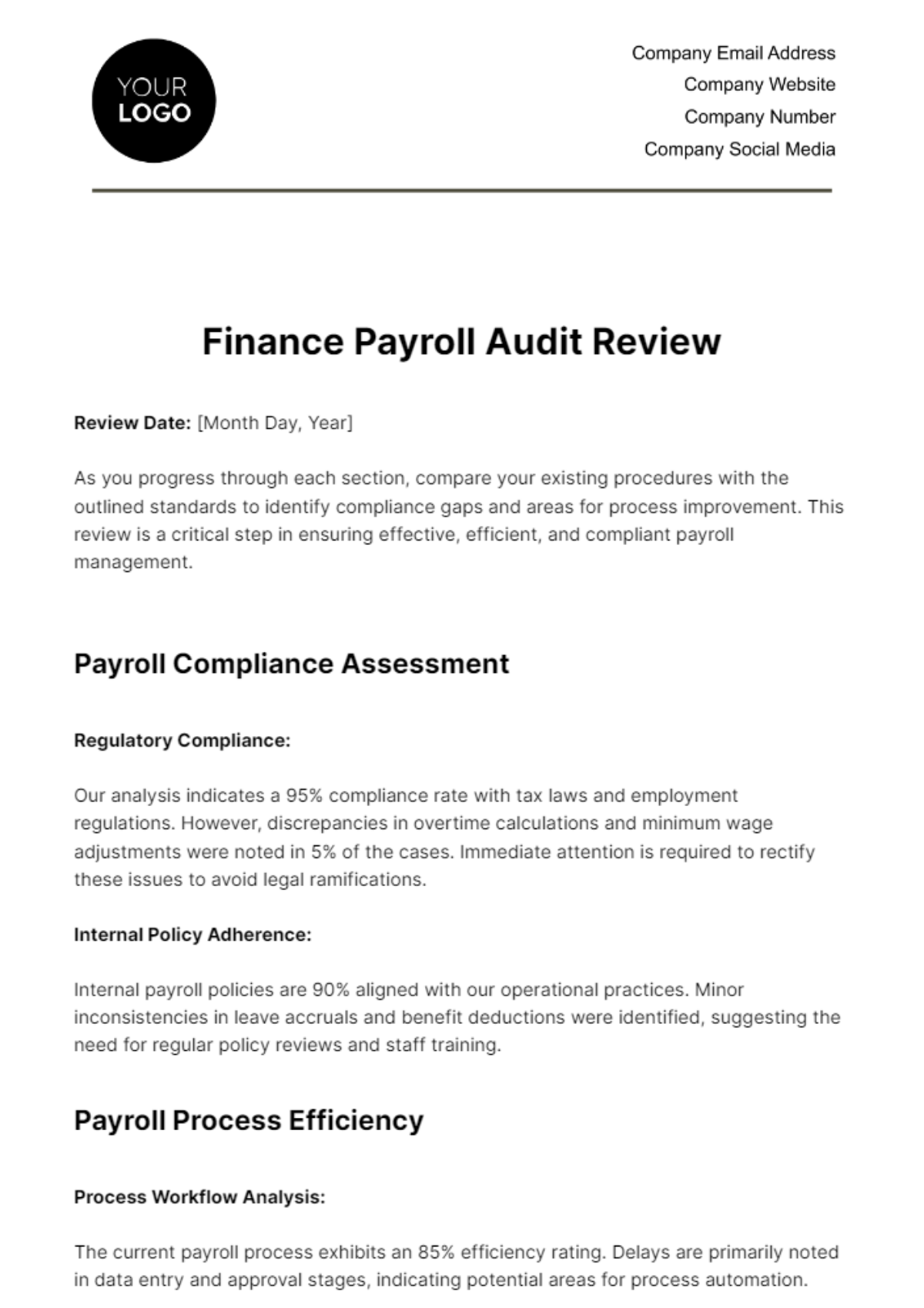 Finance Payroll Audit Review Template - Edit Online & Download