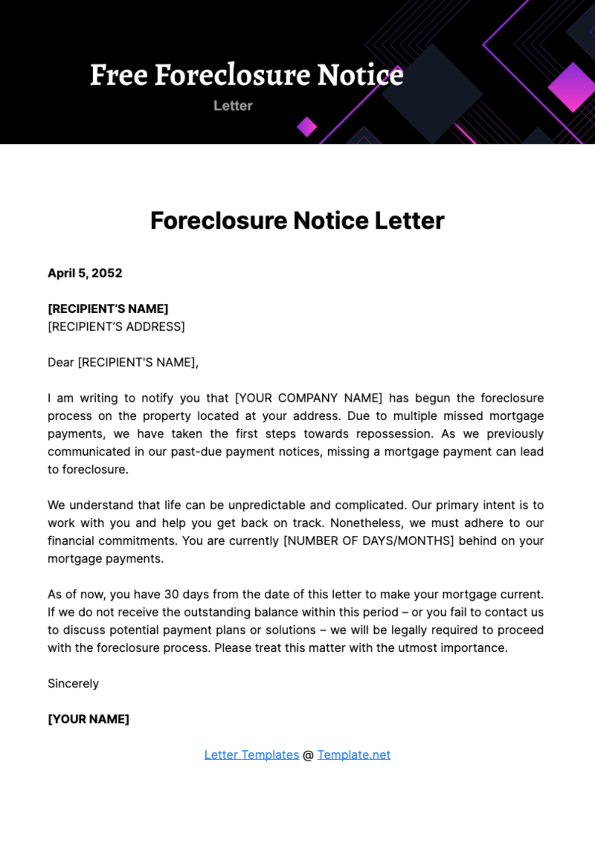 Free Foreclosure Notice Letter Template