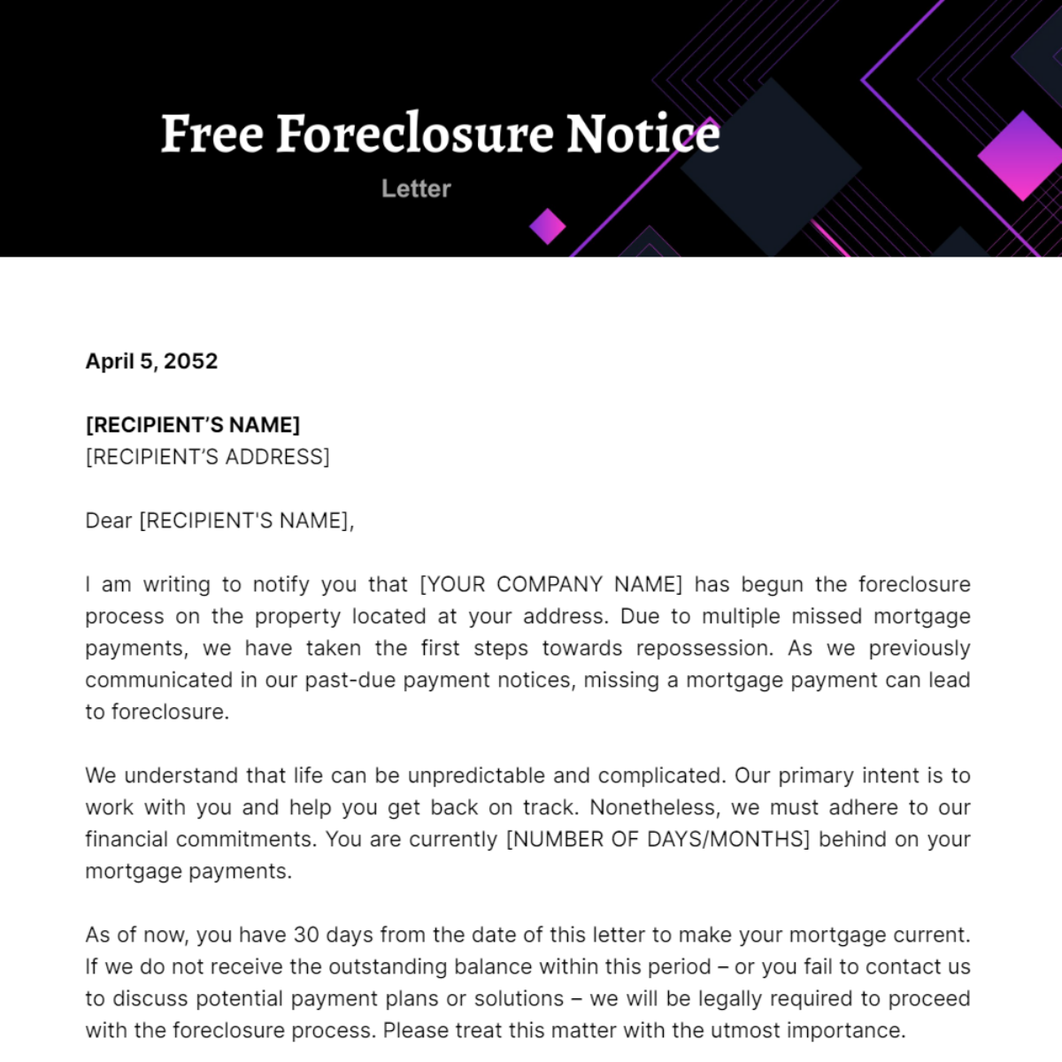 Foreclosure Notice Letter Template
