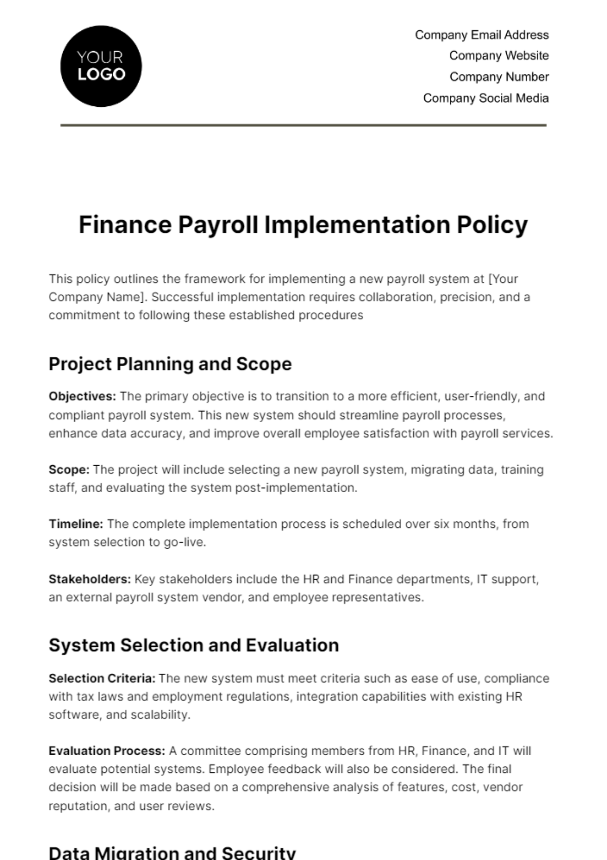 Finance Payroll Implementation Policy Template - Edit Online & Download