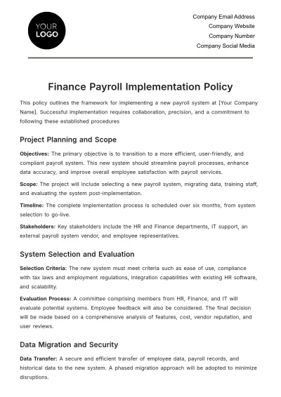 Free Finance Payroll Implementation Policy Template to Edit Online