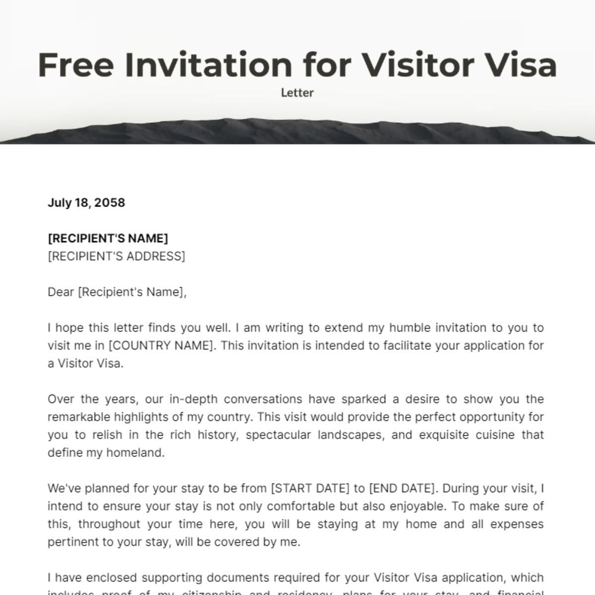 Invitation Letter for Visitor Visa Template