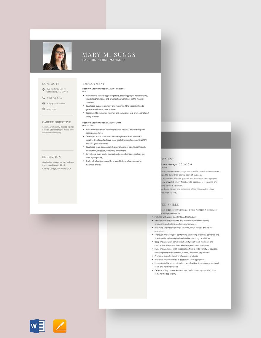 Fashion Store Manager Resume