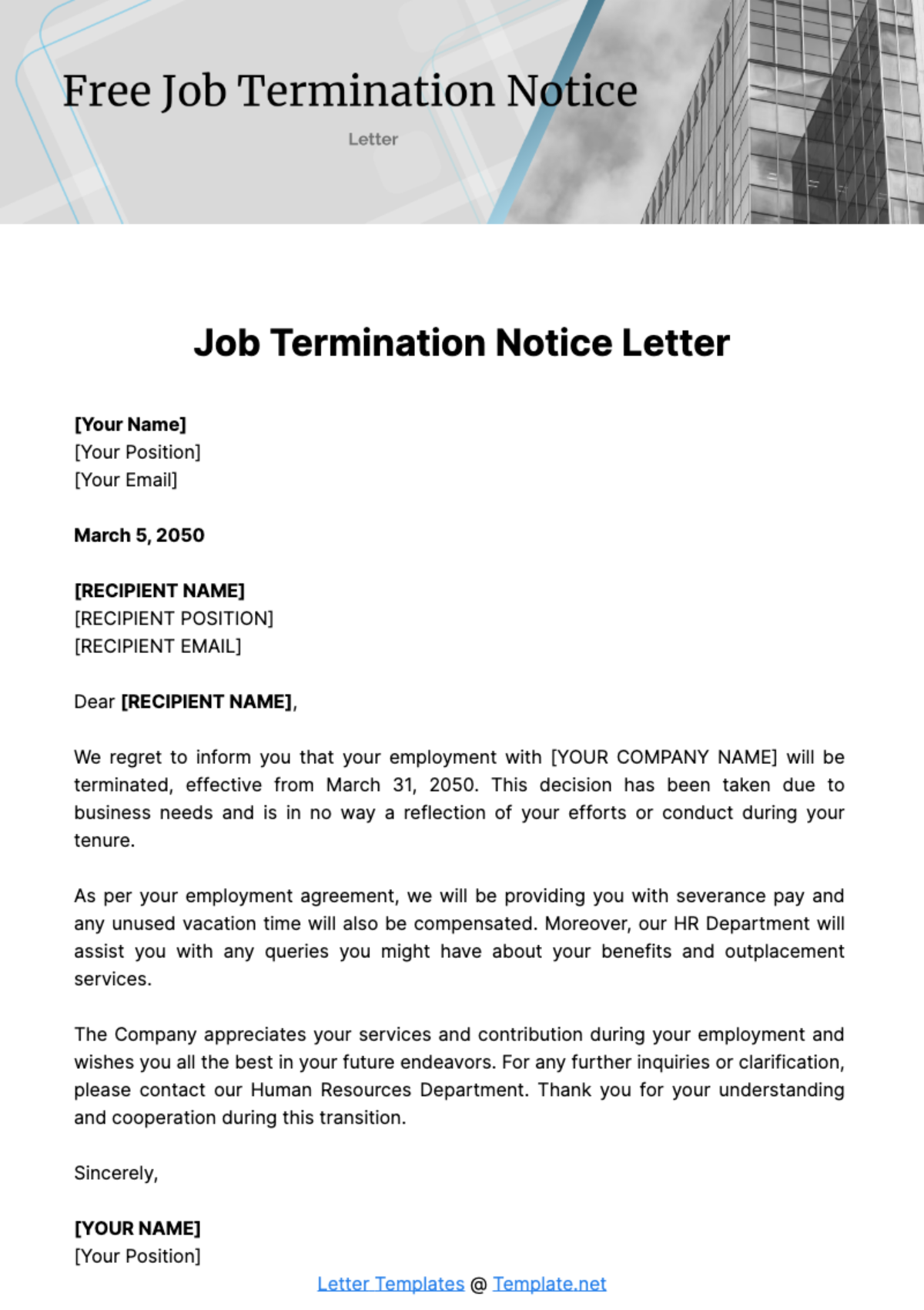 Free Job Termination Notice Letter Template