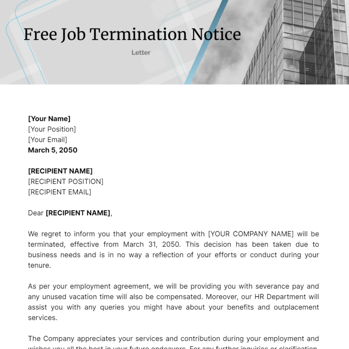 Job Termination Notice Letter Template