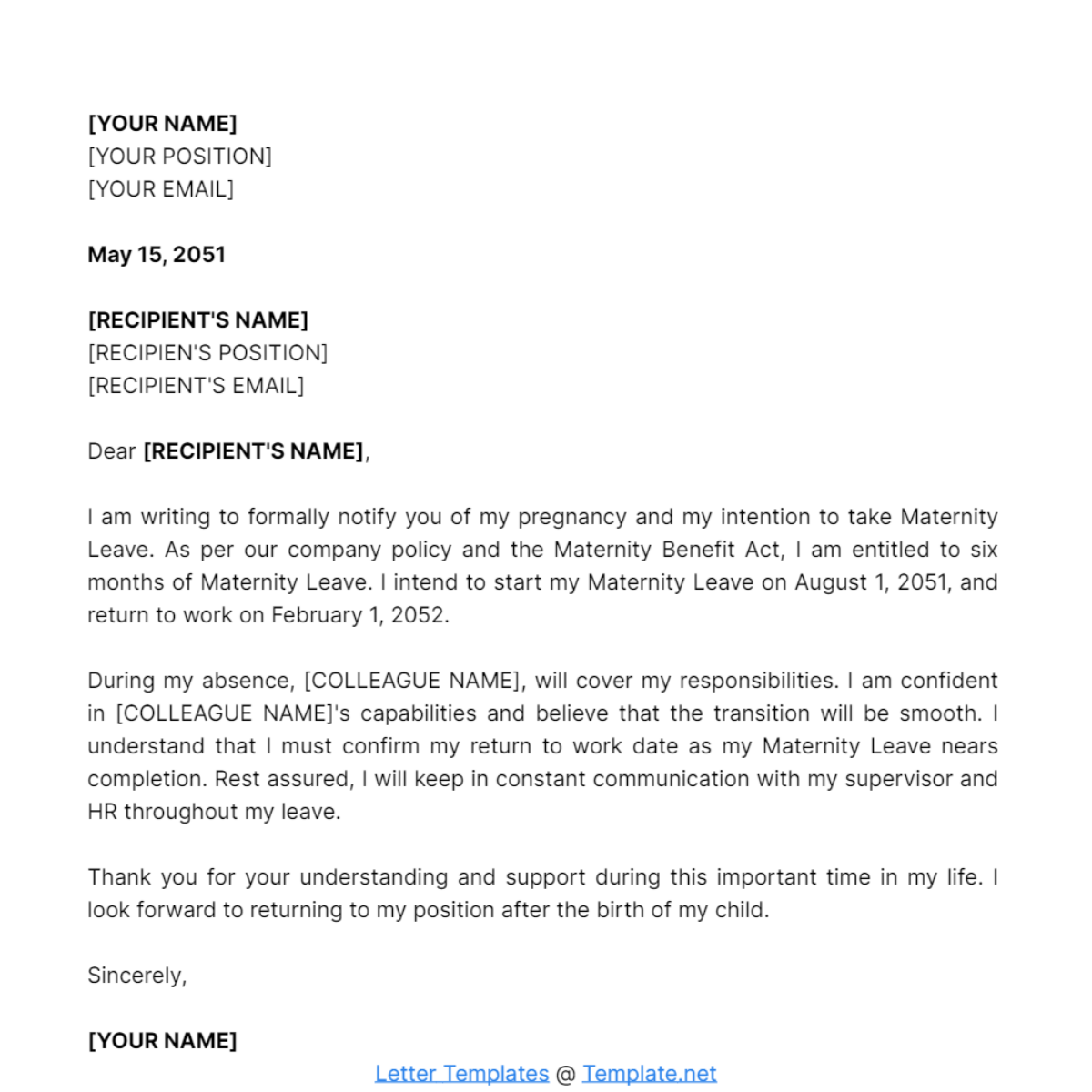 Maternity Leave Notice Letter Template