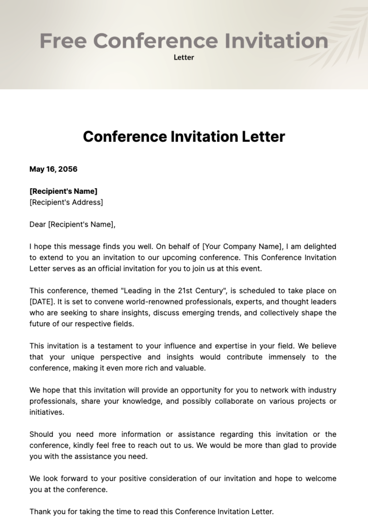 Free Conference Invitation Letter Template