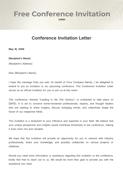 Free Conference Invitation Letter Template to Edit Online