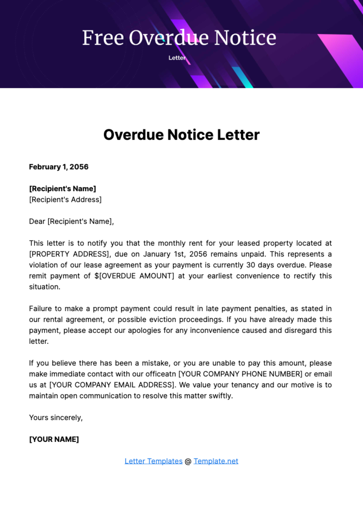 Free Overdue Notice Letter Template