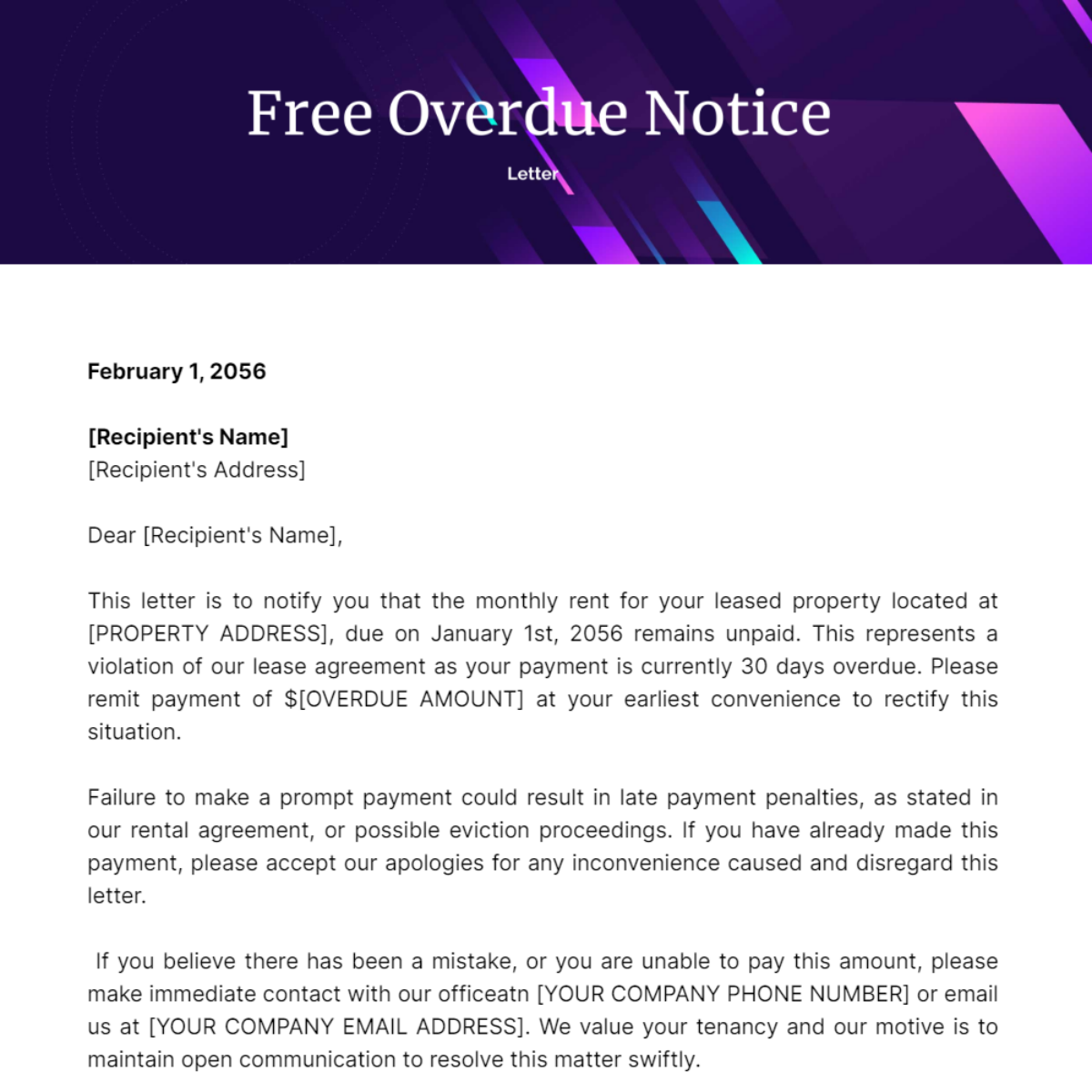 Overdue Notice Letter Template