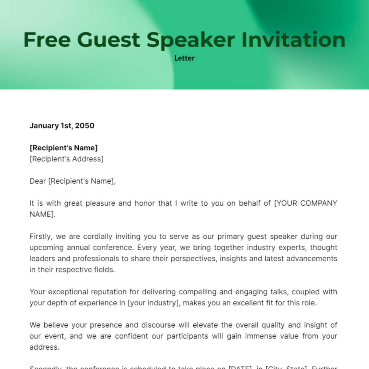 Guest Speaker Invitation Letter Template