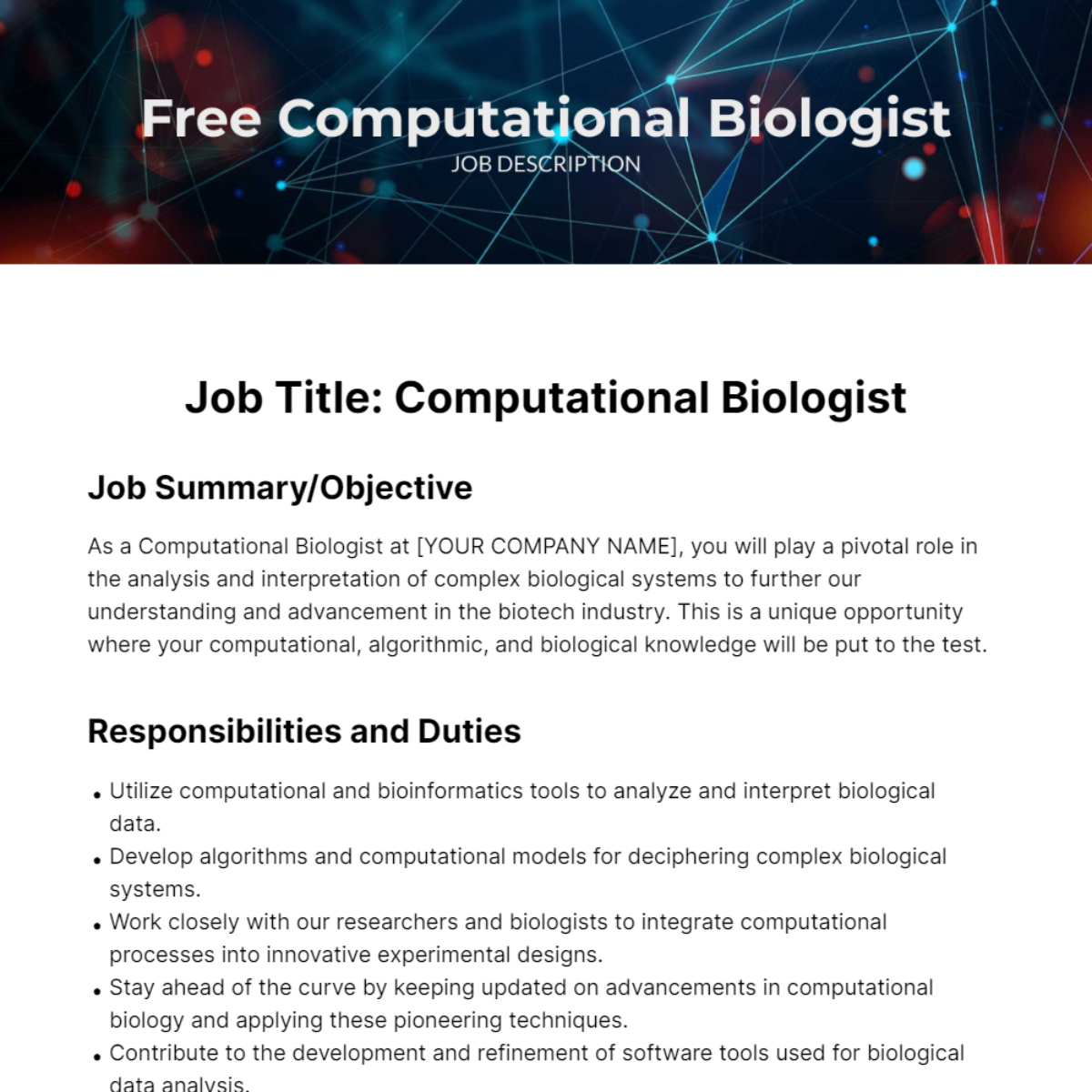 Free Computational Biologist Job Description Template
