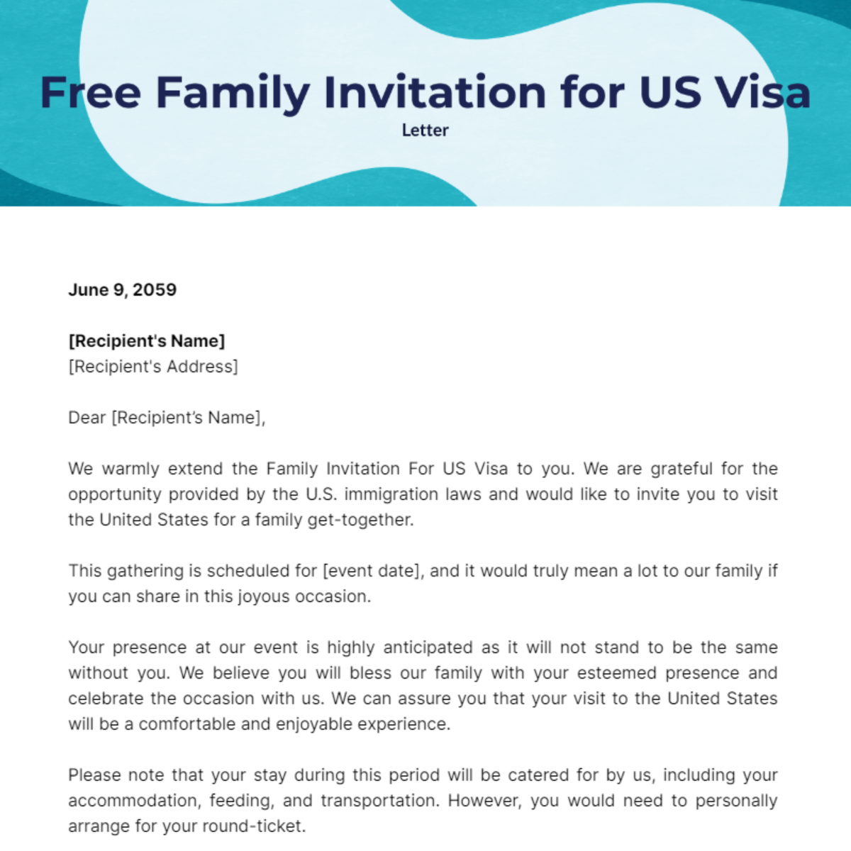 Family Invitation for US Visa Template