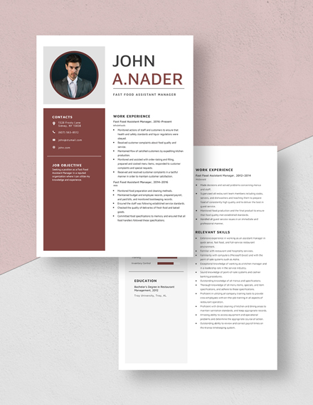 Fast Food Assistant Manager Resume Download