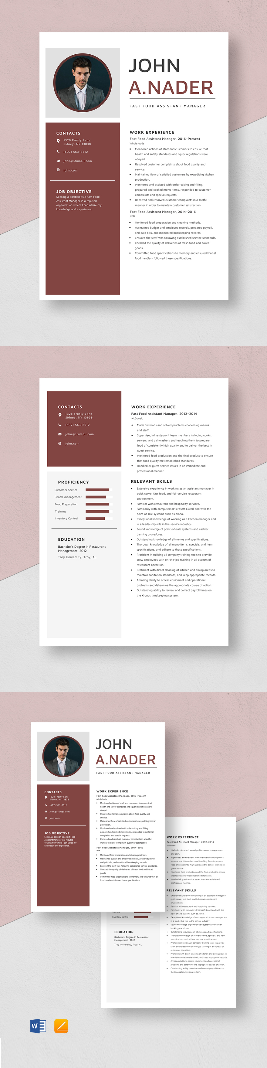 Free Fast Food Assistant Manager Resume Template Word Apple Pages 