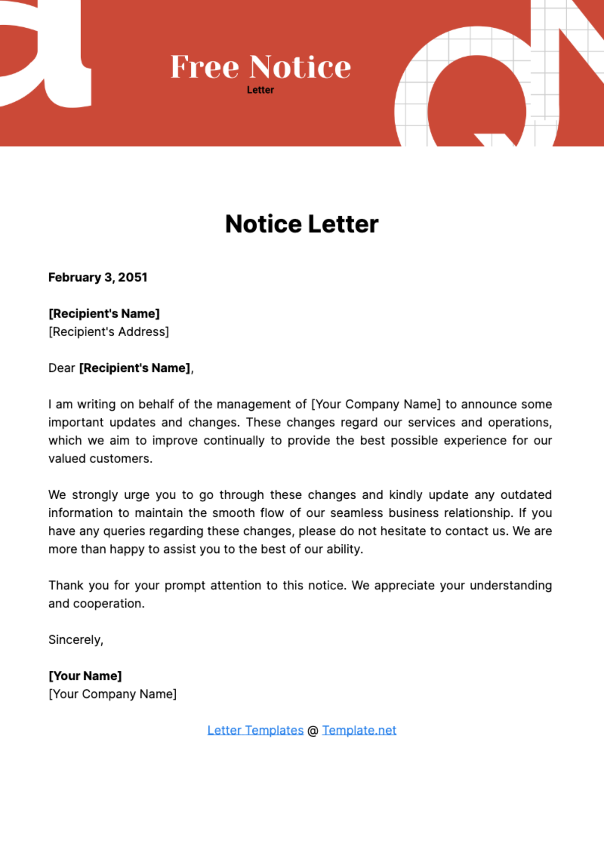 Free Notice Letter Template