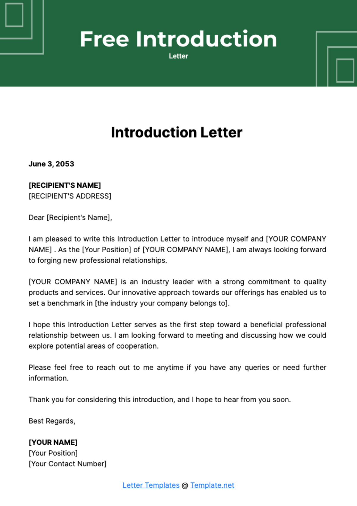 Free Introduction Letter Template