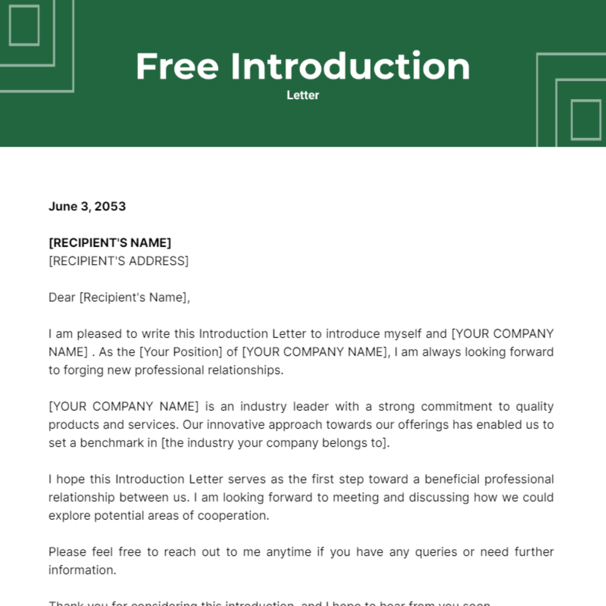 Introduction Letter Template