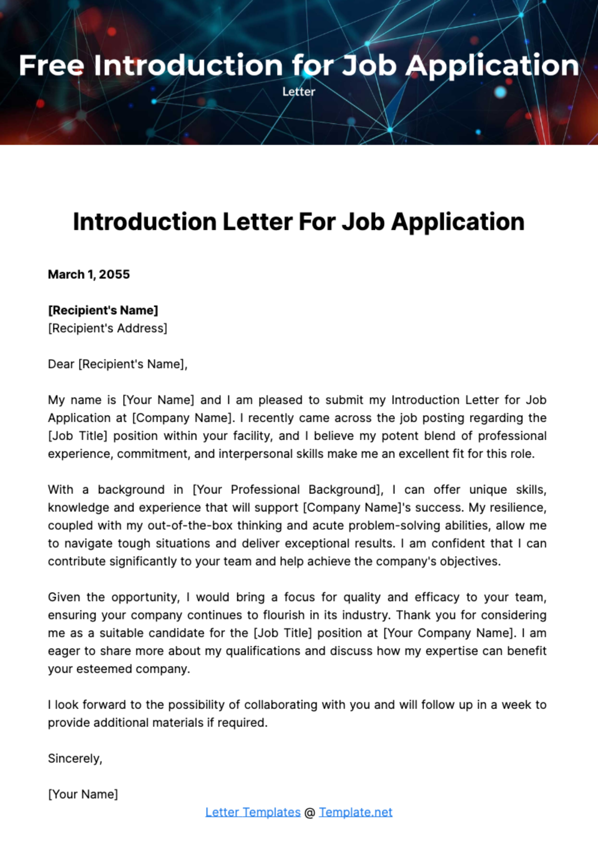 Free Introduction Letter for Job Application Template