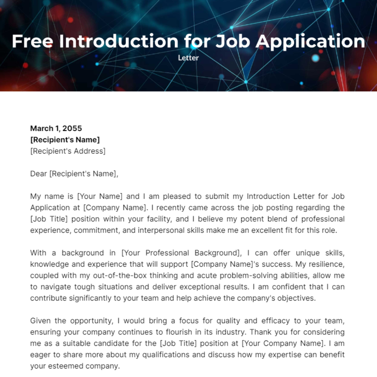 Introduction Letter for Job Application Template