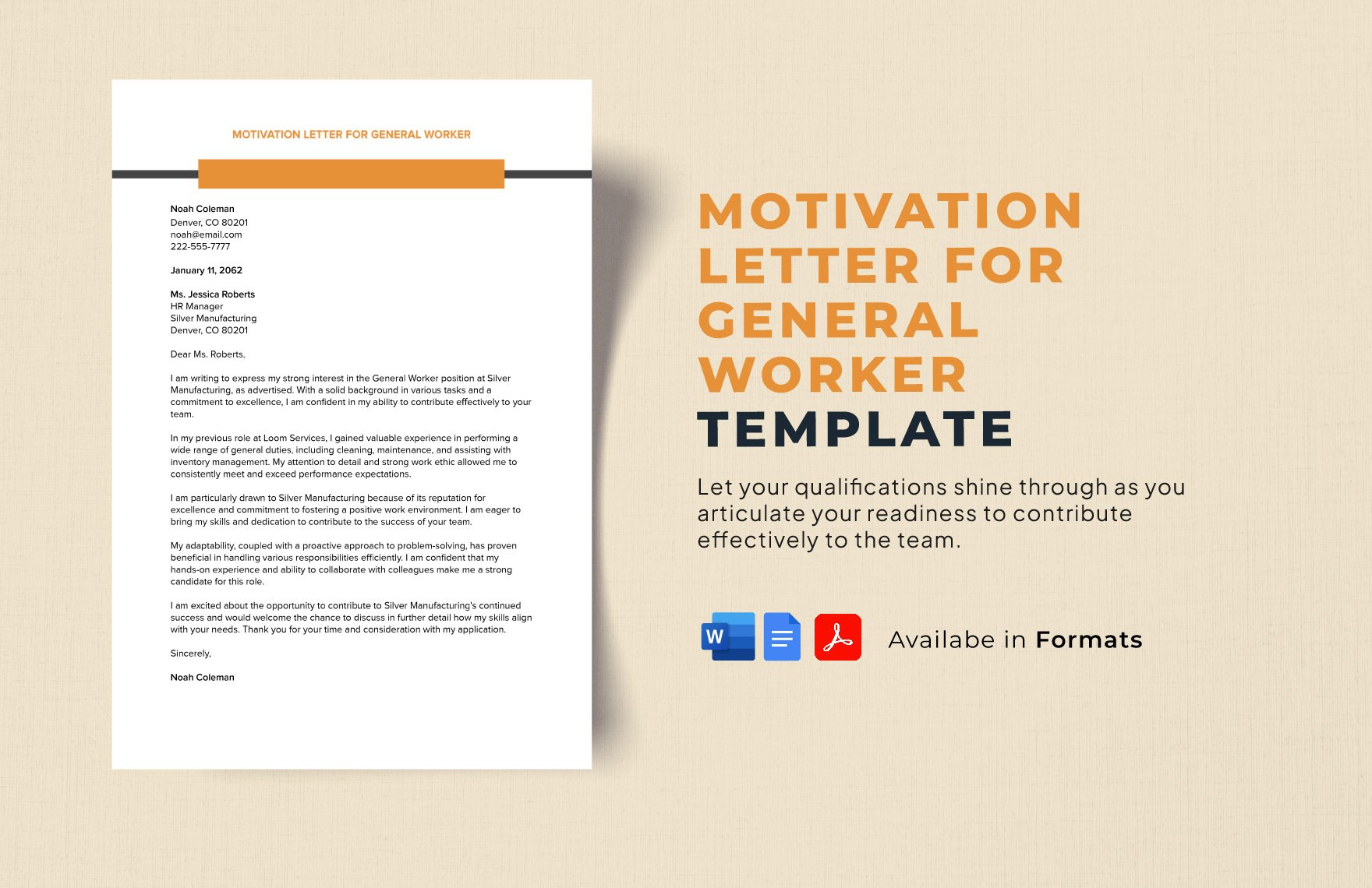 Motivation Letter for General Worker Template