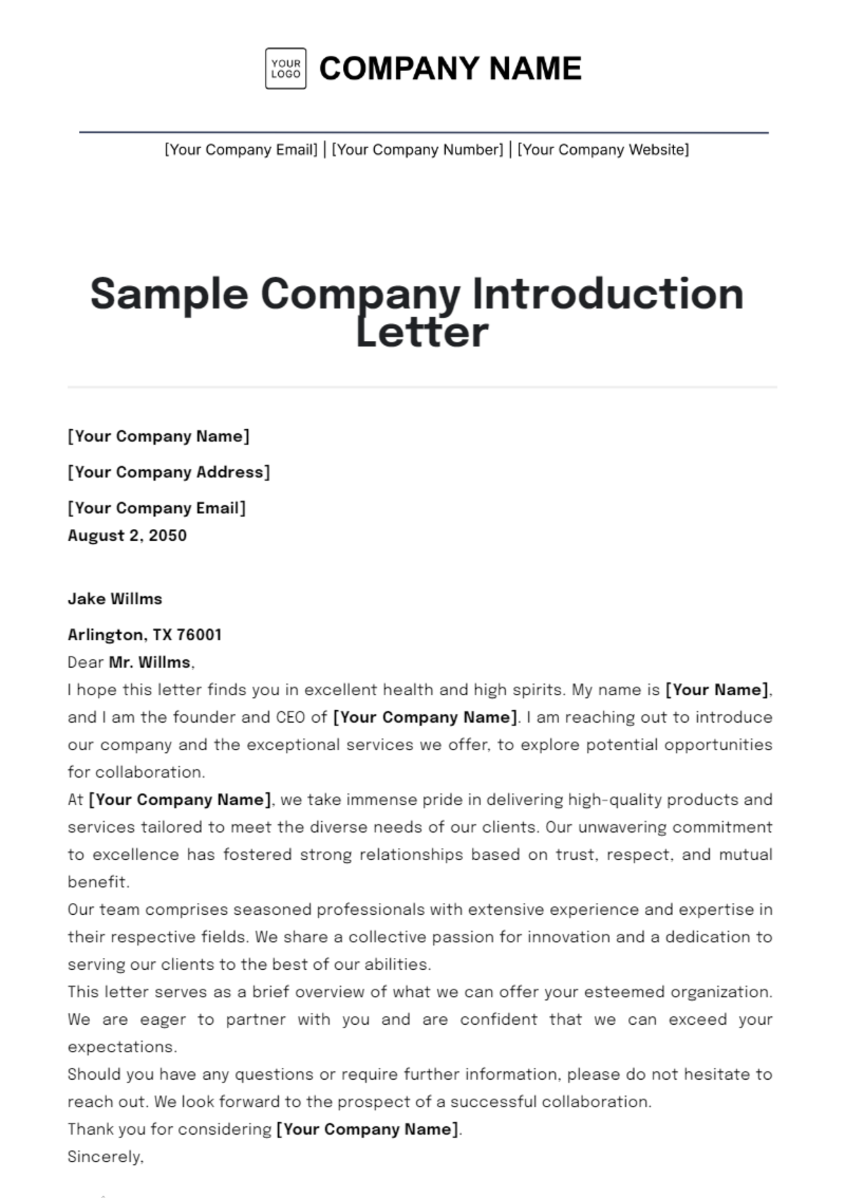 Sample Company Introduction Letter Template