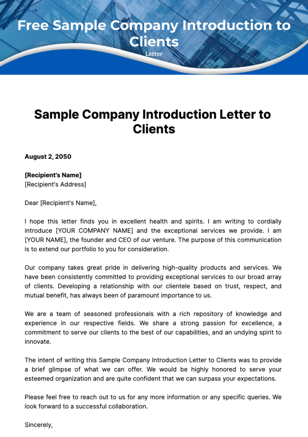Free Sample Company Introduction Letter to Clients Template