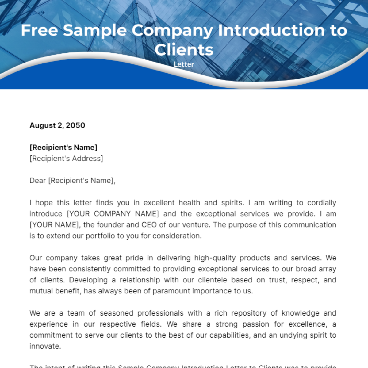 Sample Company Introduction Letter to Clients Template