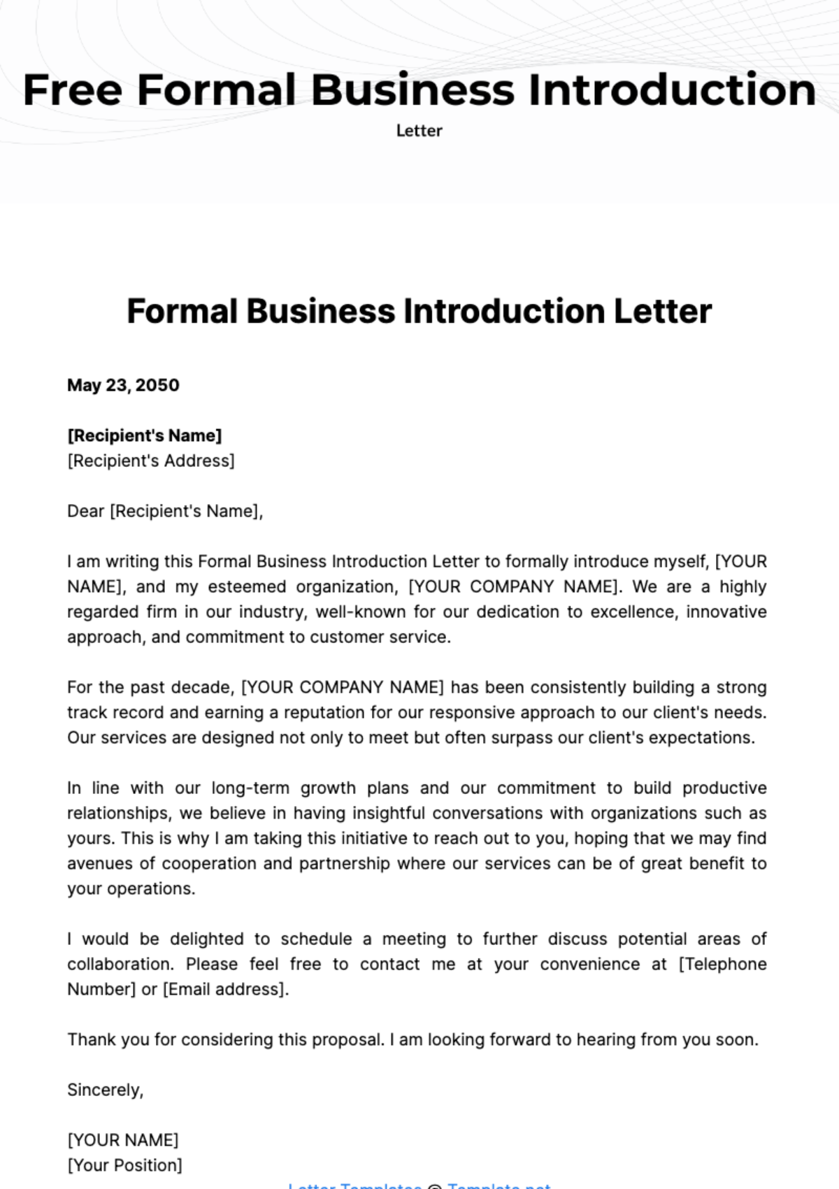 Free Formal Business Introduction Letter Template