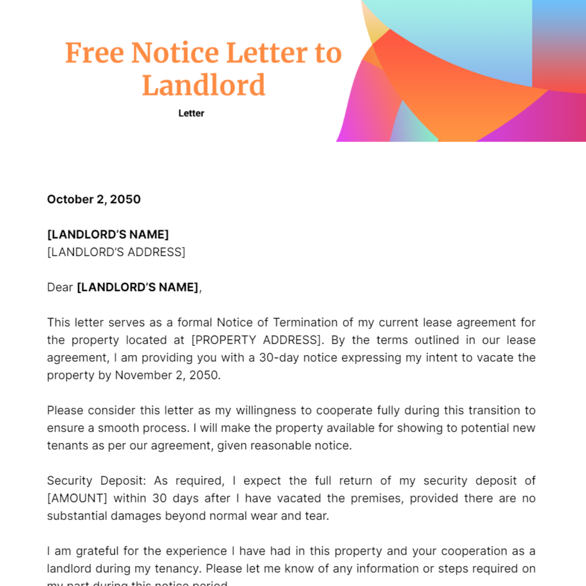 Notice Letter to Landlord Template