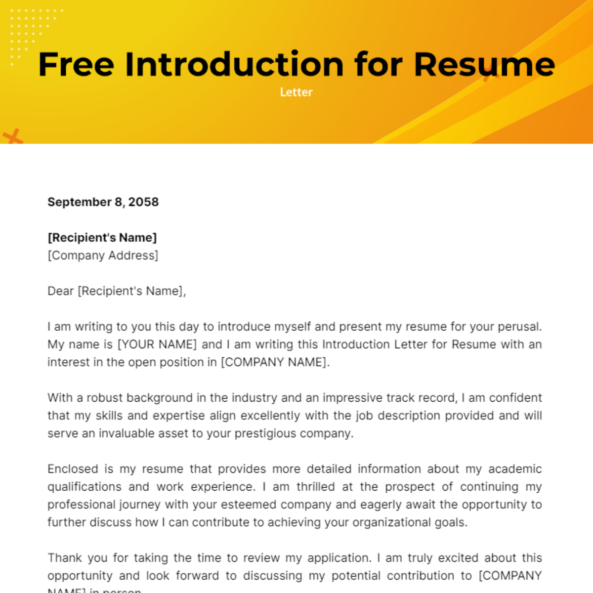 Introduction Letter for Resume Template