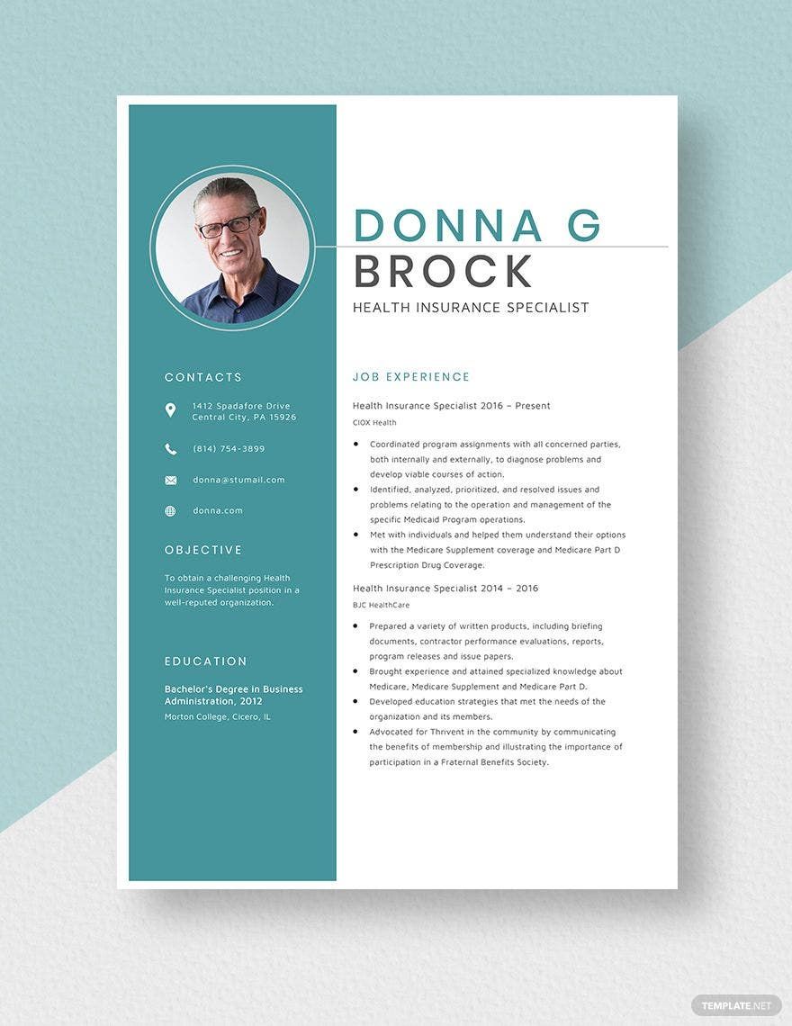 Health Insurance Specialist Resume Template