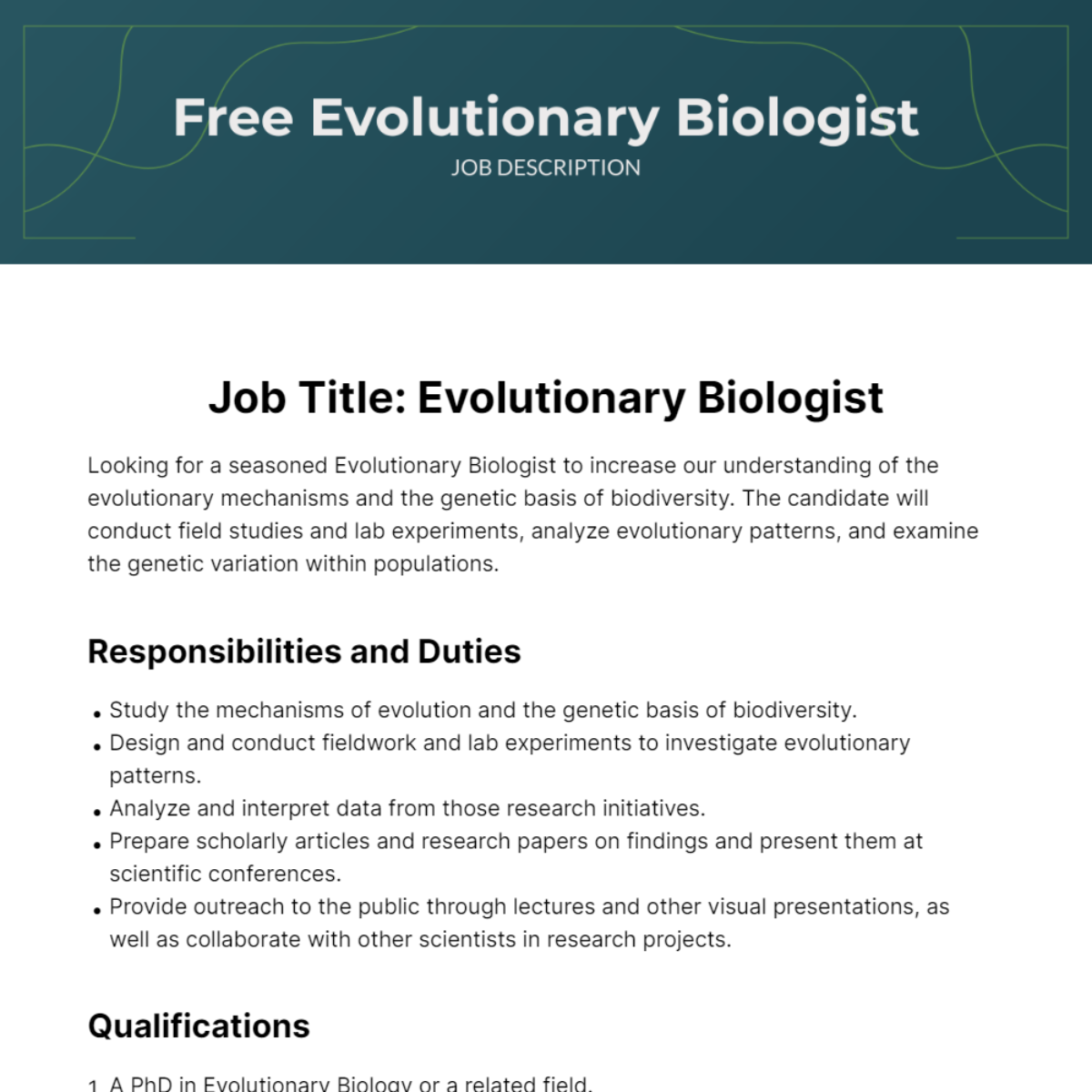 Free Evolutionary Biologist Job Description Template