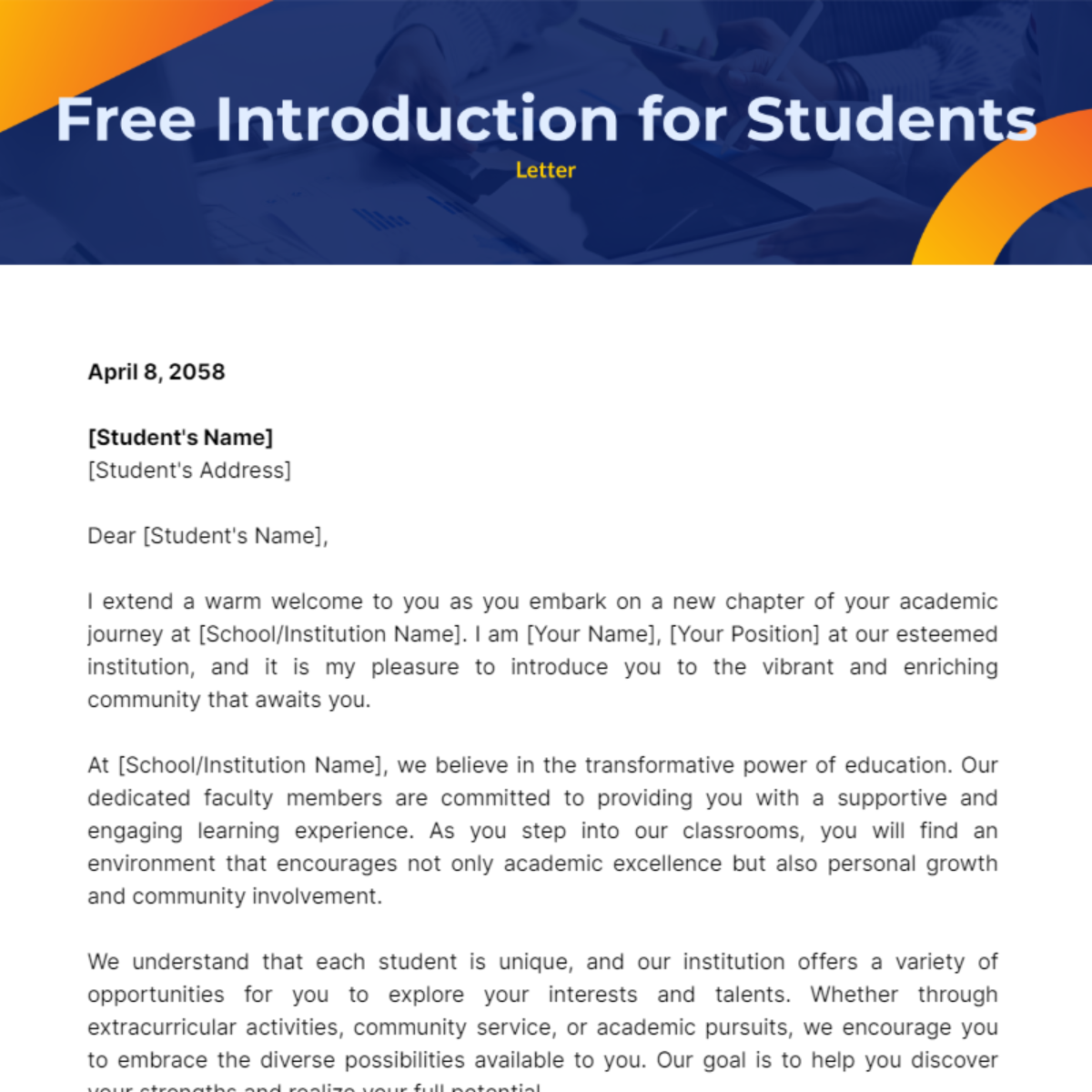 Introduction Letter for Students Template