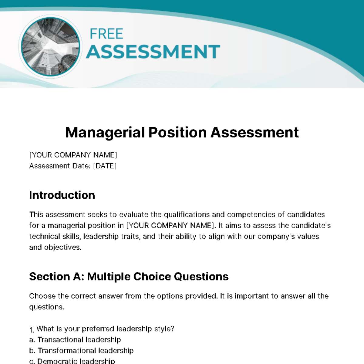 Free Assessment Template