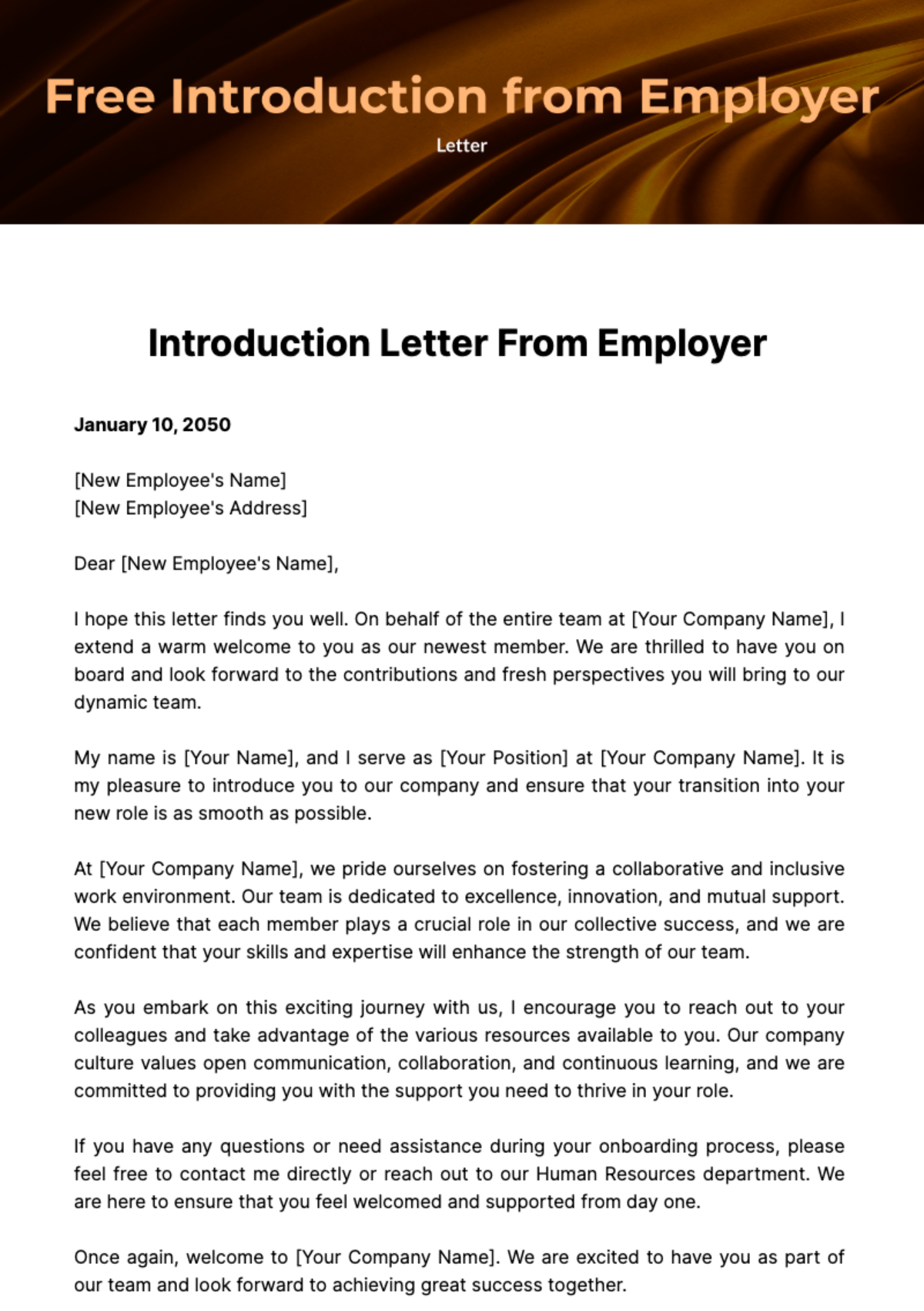 Free Introduction Letter from Employer Template